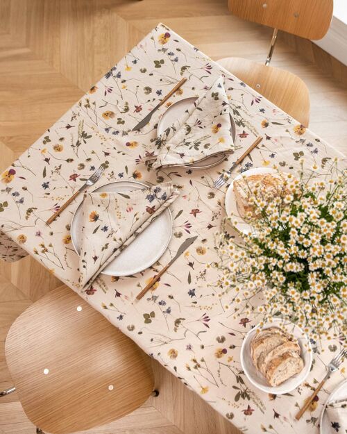 Botanical print linen tablecloth