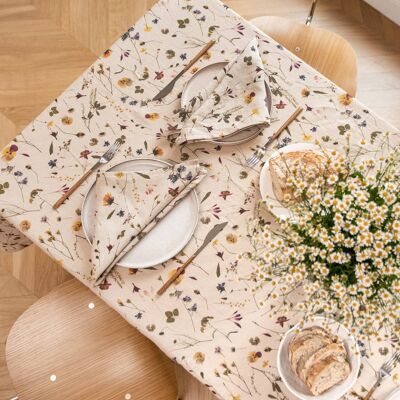 Botanical print linen tablecloth