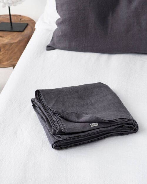 Charcoal gray linen flat sheet