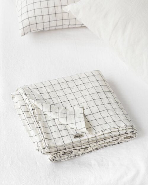 Charcoal grid linen flat sheet