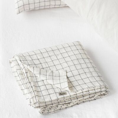 Charcoal grid linen flat sheet