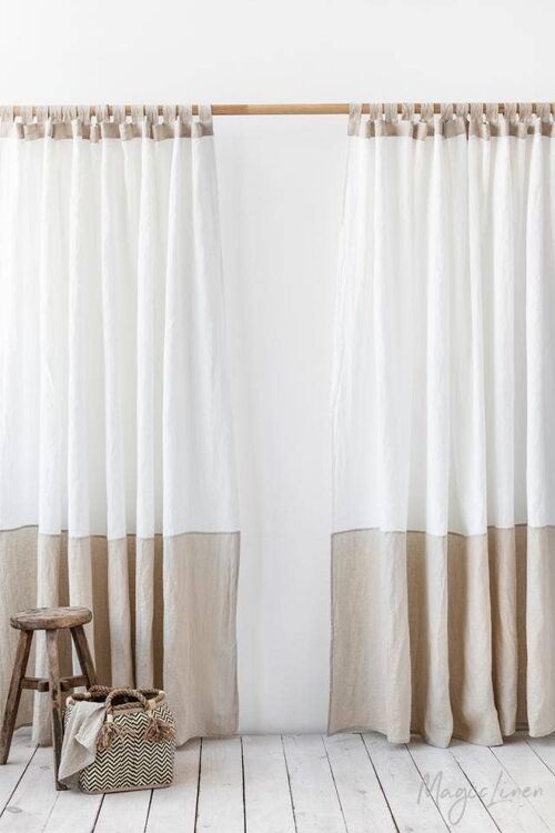 Color-block linen curtain panel