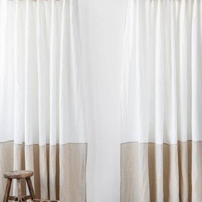 Color-block linen curtain panel
