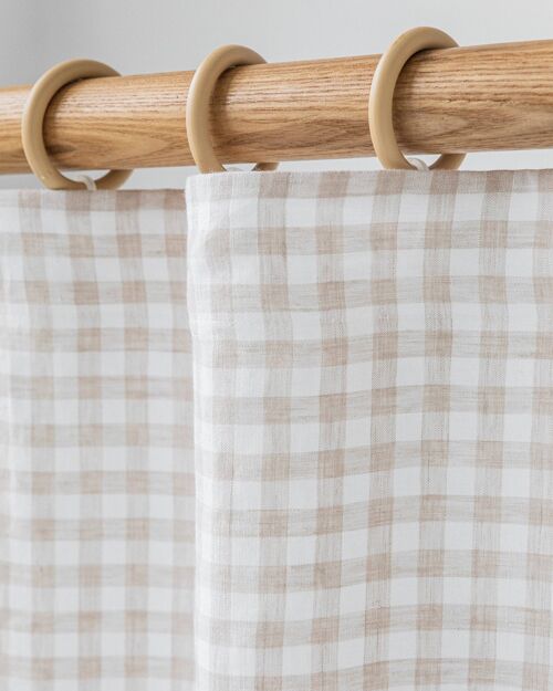 Pencil pleat linen curtain panel (1 pcs) in Natural gingham