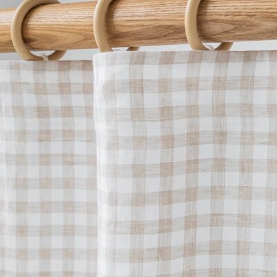 Pencil pleat linen curtain panel (1 pcs) in Natural gingham