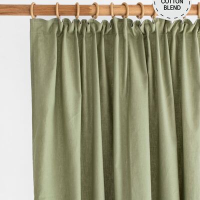 Panel de cortina de lino-algodón con pliegues de lápiz (1 pieza) en Salvia