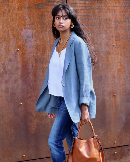 Women's linen blazer PLACID in Gray Blue