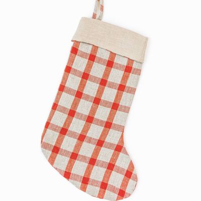 Chaussette de Noël zéro déchet en vichy rouge