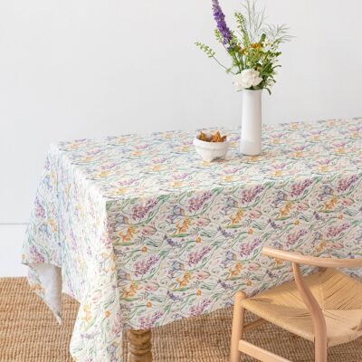Tischdecke aus Leinen mit Blüten-Print