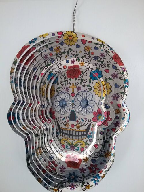 Mexican Skull With Crystal Eyes Wind Spinner