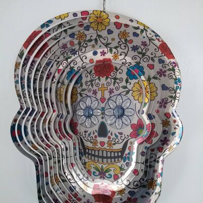 Mexican Skull With Crystal Eyes Wind Spinner