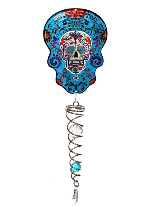 Skull Silver Blue Artist Crystal Tail