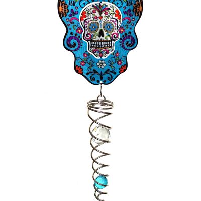 Skull Silver Blue Artist Crystal Tail