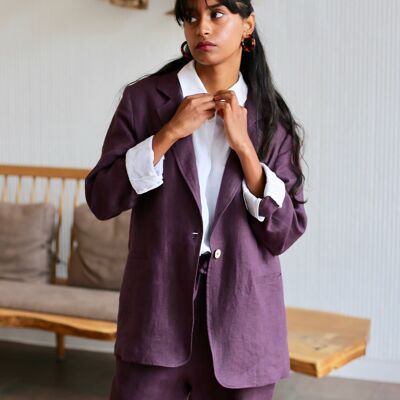 Women's linen blazer PLACID in Dark purple