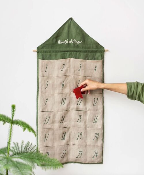Linen Advent Calendar "Month Of Magic" - Forest Green