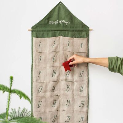 Calendario de Adviento de lino "Mes de la Magia" - Verde Bosque