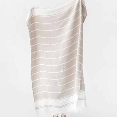 Linen beach towel in Ecru stripe