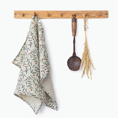 Linen tea towel in Mistletoe print