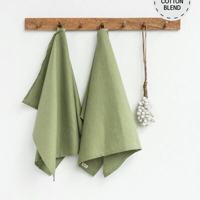 Linen-cotton tea towel in Sage (Set of 2)