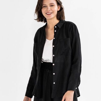 Long-sleeved linen shirt CALPE in Black