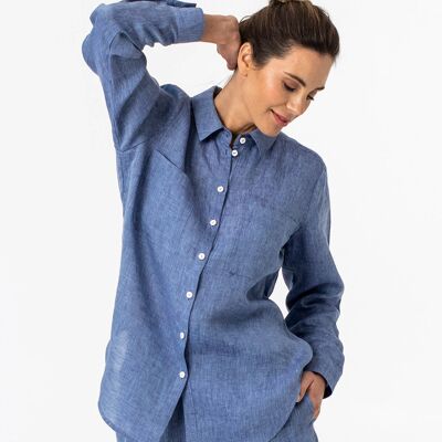 Langärmliges Leinenhemd CALPE aus Denim-Chambray