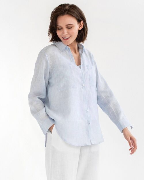 Long-sleeved linen shirt CALPE in Pinstripe blue