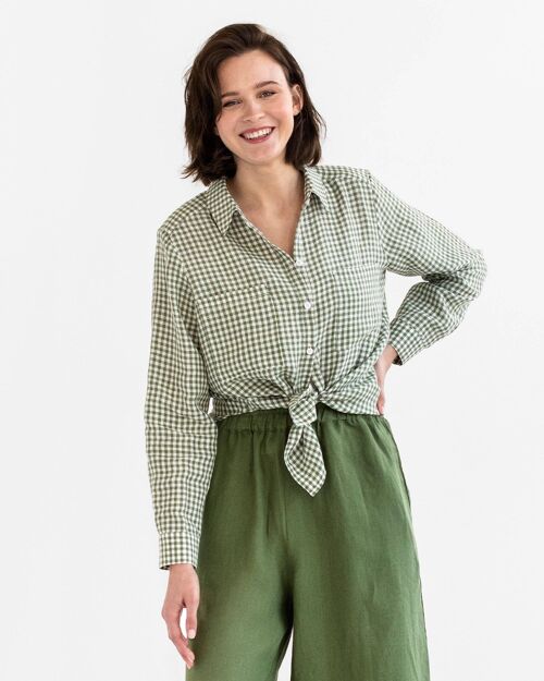 Long-sleeved linen shirt CALPE in  Forest green gingham