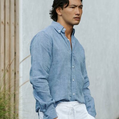 Camicia classica da uomo in lino WENGEN in Denim chambray