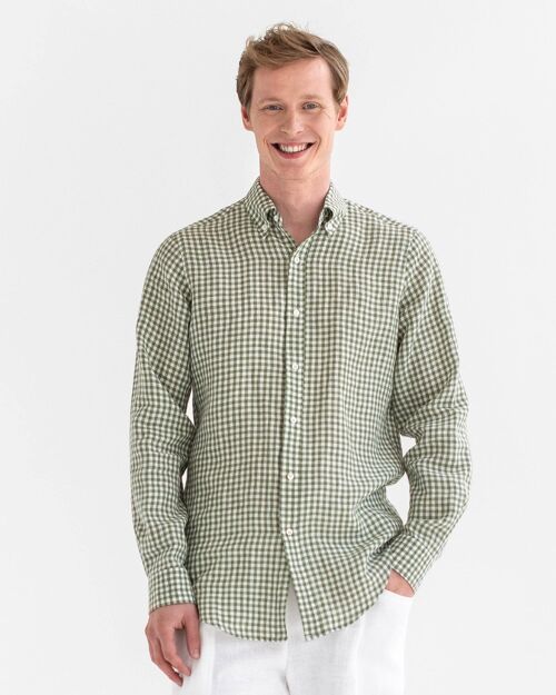 Men's classic linen shirt WENGEN in Forest green gingham