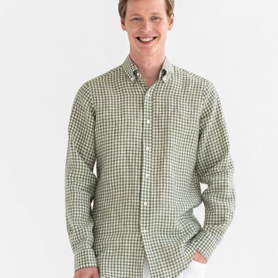 Chemise classique en lin pour homme WENGEN vichy vert forêt