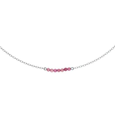 Collier chaîne ras de cou GABRIELLE Argenté & pierre naturelle Tourmaline Rose