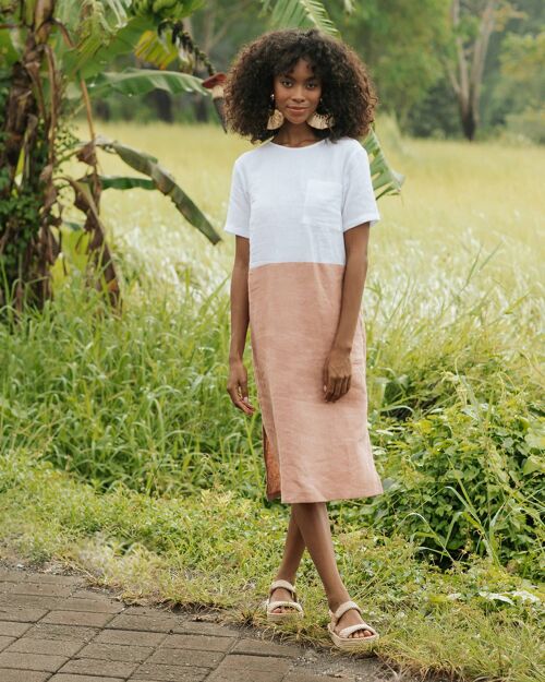 Color-block linen dress PALAWAN in Ash rose