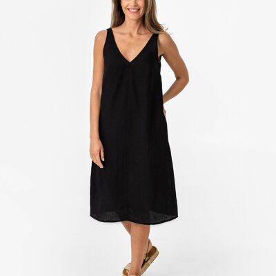 Robe en lin découpée TAHITI en Noir