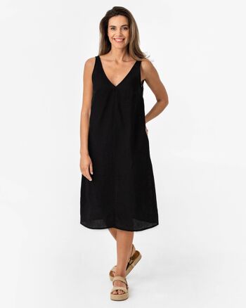 Robe en lin découpée TAHITI en Noir 1