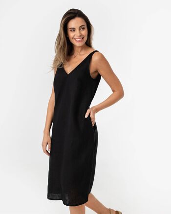 Robe en lin découpée TAHITI en Noir 3