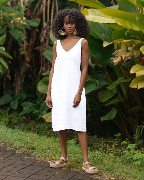 Cut-out linen dress TAHITI in White