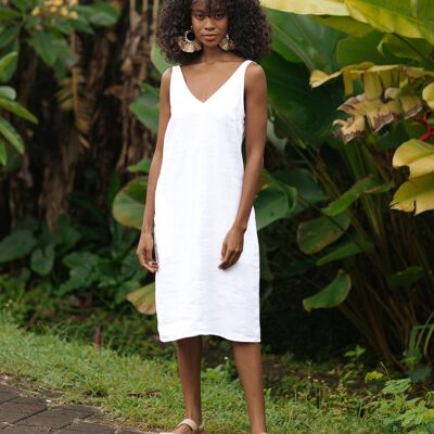 Vestido de lino con aberturas TAHITI en Blanco