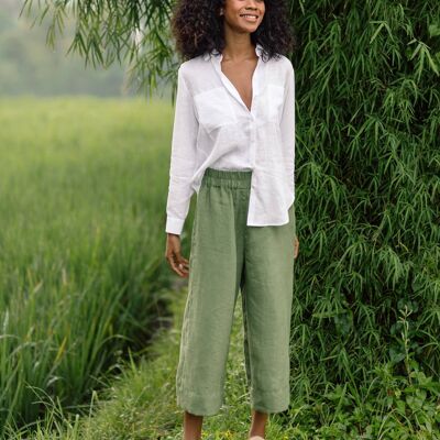Pantalon jupe-culotte en lin longueur genou BRUNY en Vert forêt