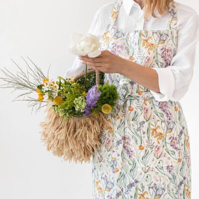 Linen bib apron in Blossom print