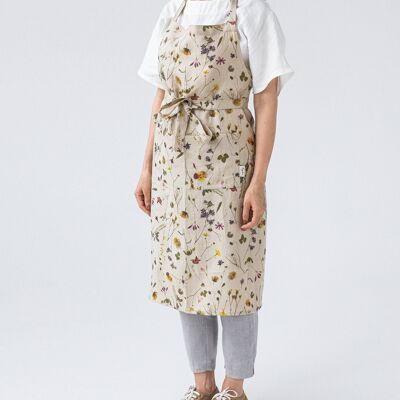 Linen bib apron in Botanical print