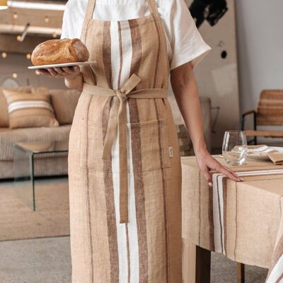 Linen bib apron in French stripe