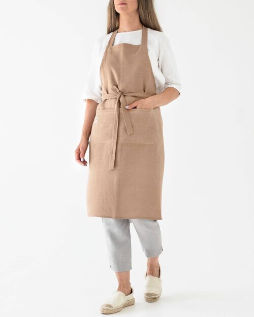 Linen bib apron in Latte