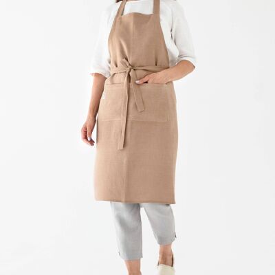 Linen bib apron in Latte