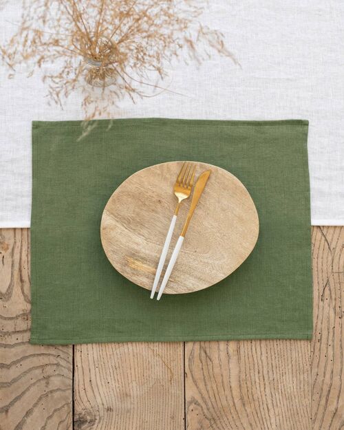 Forest green linen placemat set of 2