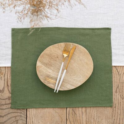 Forest green linen placemat set of 2