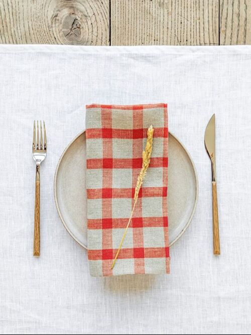 Gingham Red linen napkin set of 2