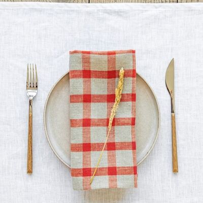 Gingham Red linen napkin set of 2