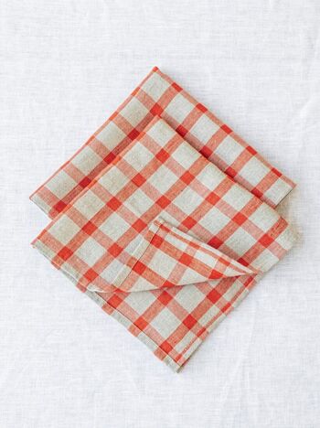 Lot de 2 serviettes en lin rouge vichy 2