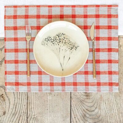 Gingham Red linen placemat set of 2