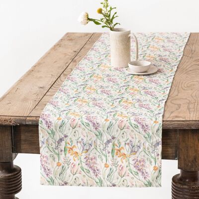 Camino de mesa de lino con estampado Blossom